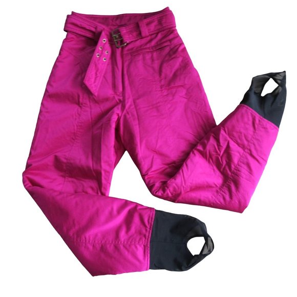 Vintage 80s OSSI Stirrup Ski Pants XS Fuchsia High Rise Belted Pocket Zip - Picture 13 of 15